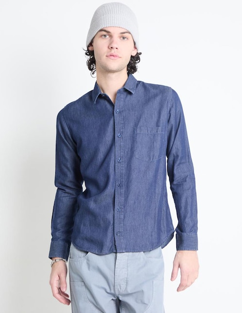 Camisa casual Silver Plate de algodón manga larga para hombre