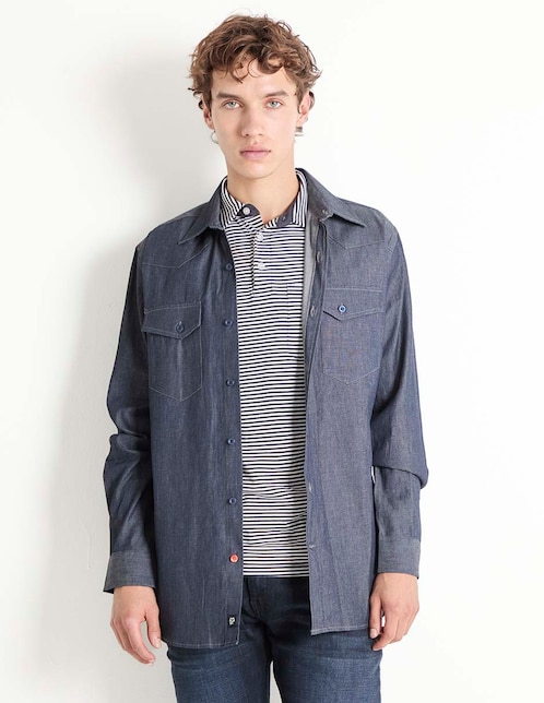 Sobrecamisa casual Silver Plate de mezclilla manga larga para hombre