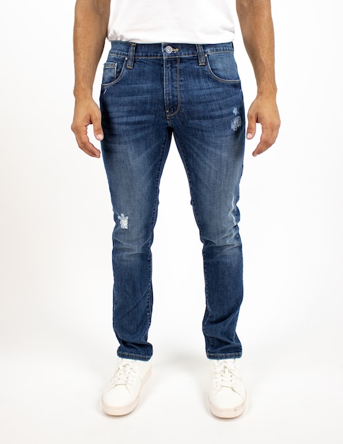 Jeans slim lavado deslavado para hombre 1
