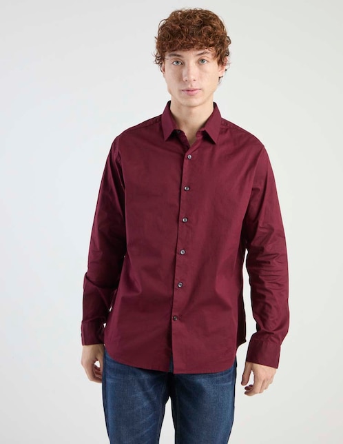 Camisa casual Silver Plate de algodón manga larga para hombre