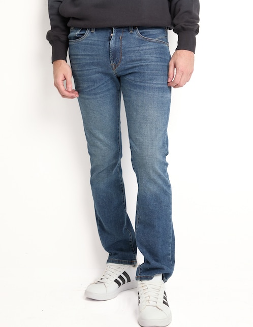 Jeans straight lavado stone wash para hombre 1