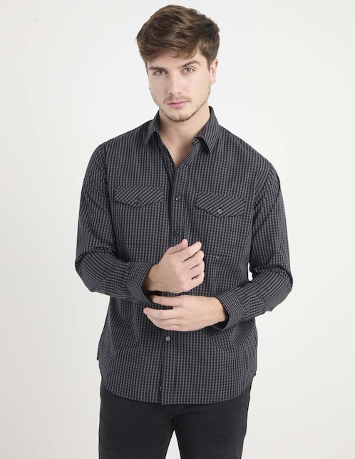 Camisa casual Silver Plate de algodón manga larga para hombre