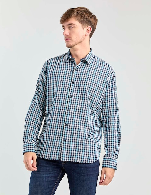 Camisa casual Silver Plate de algodón manga larga para hombre