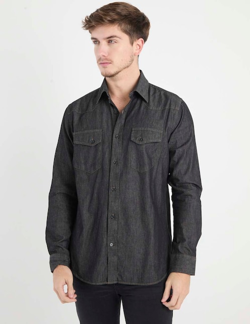 Camisa casual Silver Plate de algodón manga larga para hombre