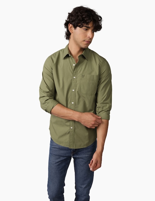Camisa casual American Eagle manga larga para hombre