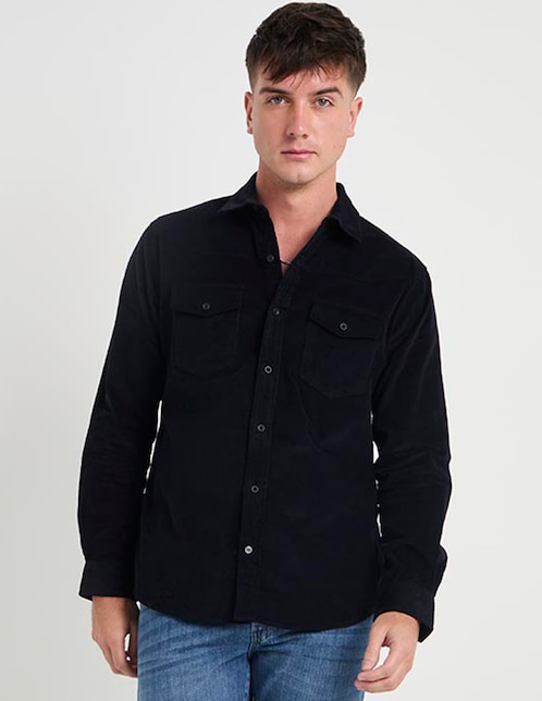 Camisa casual Silver Plate de algodón manga larga para hombre