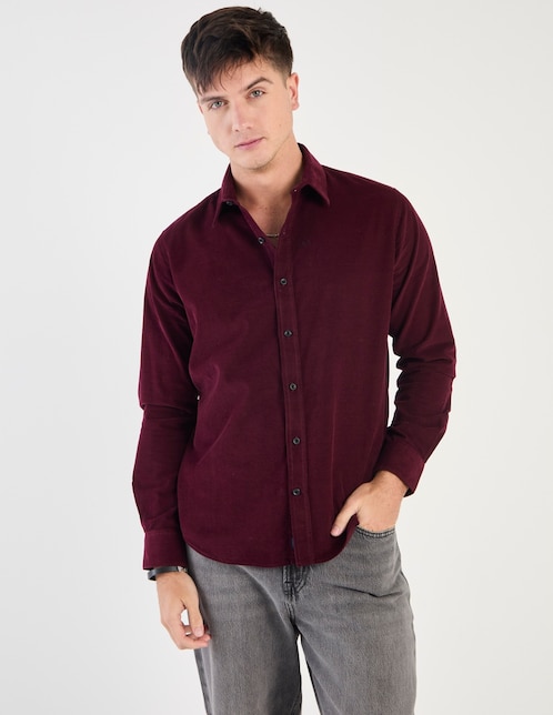 Camisa casual Silver Plate de pana manga larga para hombre
