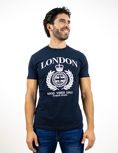 PLAYERA PRINTED FUROR, G, AZUL MARINO