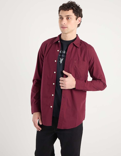 Camisa casual American Eagle de algodón manga larga para hombre