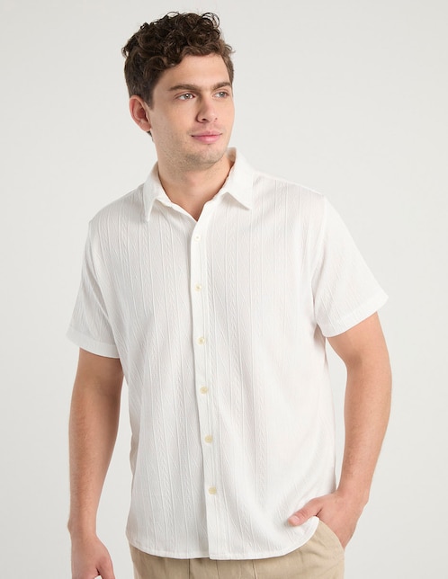Camisa casual Silver Plate de algodón manga corta para hombre