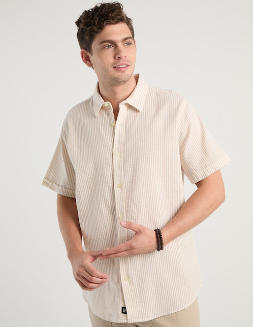 Camisa casual Silver Plate de algodón manga corta para hombre
