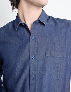 Camisa casual Silver Plate de algodón manga larga para hombre