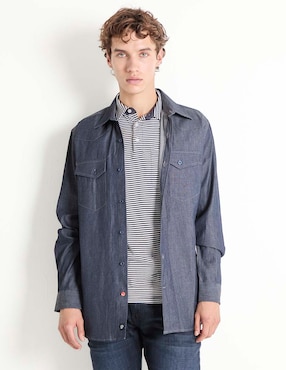 Sobrecamisa casual Silver Plate de mezclilla manga larga para hombre