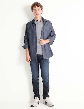 Sobrecamisa casual Silver Plate de mezclilla manga larga para hombre