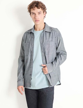 Camisa casual Silver Plate de algodón manga larga para hombre