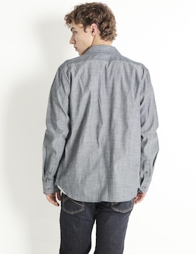 Camisa casual Silver Plate de algodón manga larga para hombre