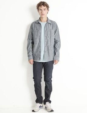 Camisa casual Silver Plate de algodón manga larga para hombre
