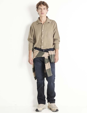 Camisa casual Silver Plate de lino manga larga para hombre