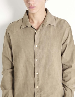 Camisa casual Silver Plate de lino manga larga para hombre