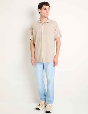 Camisa casual Silver Plate de algodón manga corta para hombre