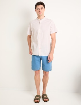 Camisa casual Silver Plate de algodón manga corta para hombre