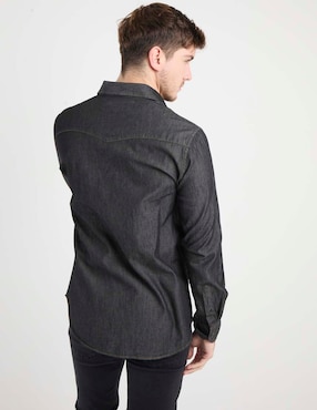 Camisa casual Silver Plate de algodón manga larga para hombre