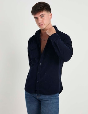 Camisa casual Silver Plate de algodón manga larga para hombre