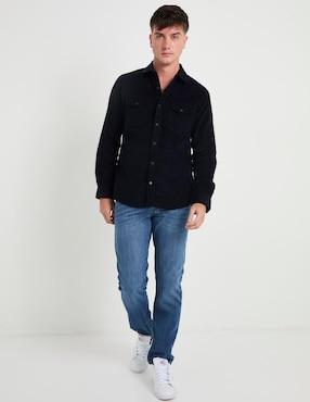 Camisa casual Silver Plate de algodón manga larga para hombre