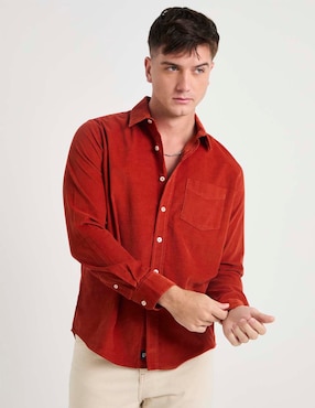 Camisa casual Silver Plate de algodón manga larga para hombre