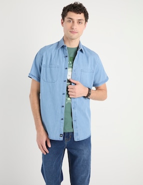 Camisa casual Silver Plate de mezclilla manga corta para hombre