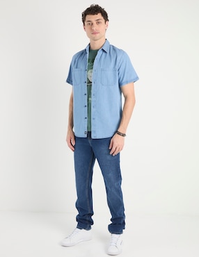 Camisa casual Silver Plate de mezclilla manga corta para hombre