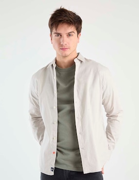 Camisa casual Silver Plate de algodón manga larga para hombre