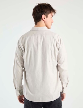 Camisa casual Silver Plate de algodón manga larga para hombre