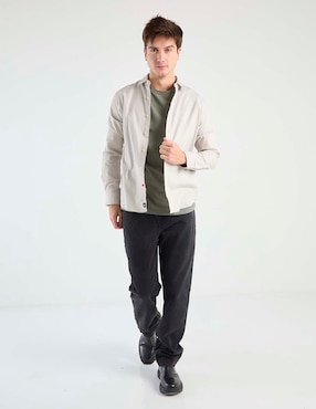 Camisa casual Silver Plate de algodón manga larga para hombre