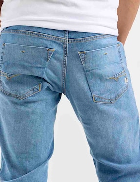 Jeans wide leg Silver Plate lavado stone wash para hombre