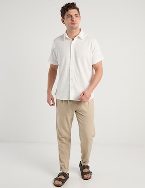 Camisa casual Silver Plate de algodón manga corta para hombre