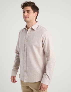 Camisa casual Silver Plate de algodón manga larga para hombre