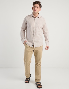 Camisa casual Silver Plate de algodón manga larga para hombre