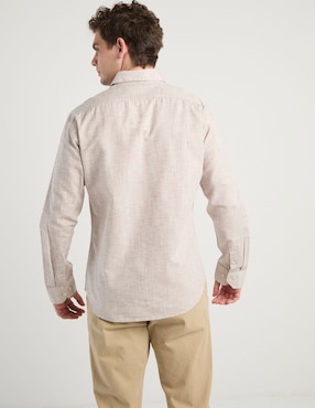 Camisa casual Silver Plate de algodón manga larga para hombre