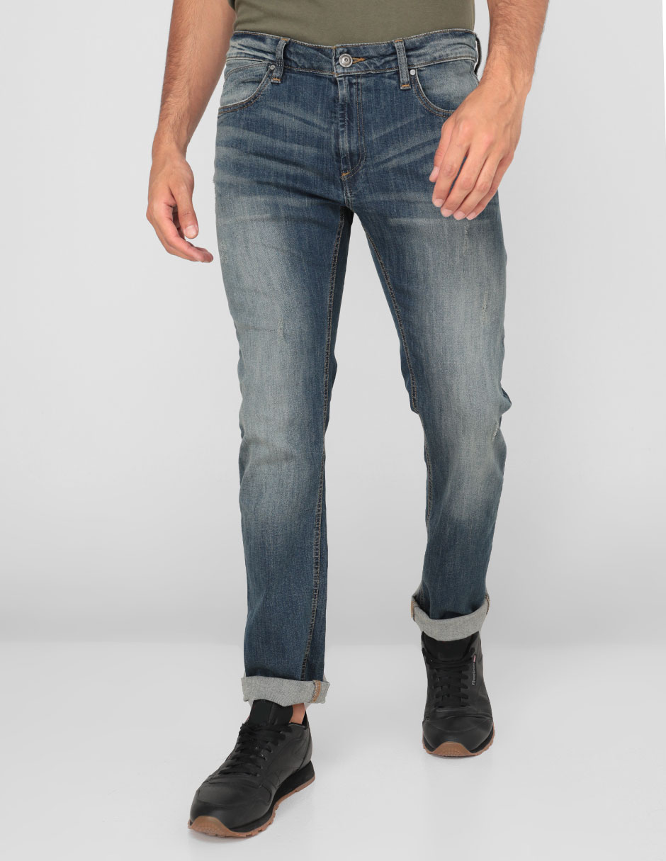 Jeans slim lavado desgastado para hombre 1