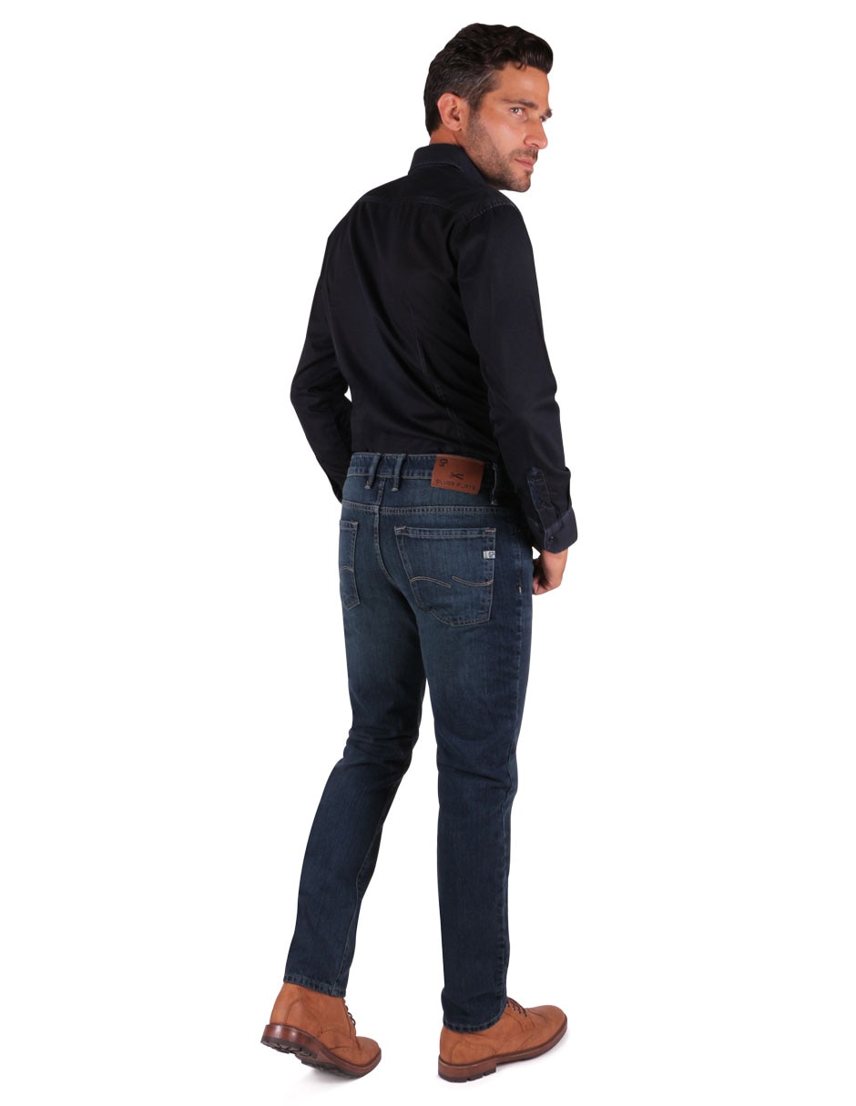 Jeans slim lavado whisker para hombre 2