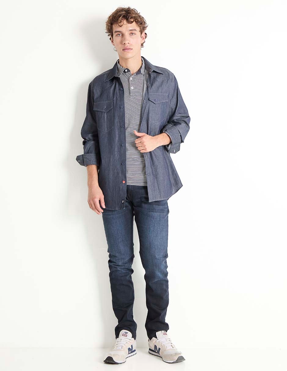 Sobrecamisa casual de mezclilla manga larga para hombre 3