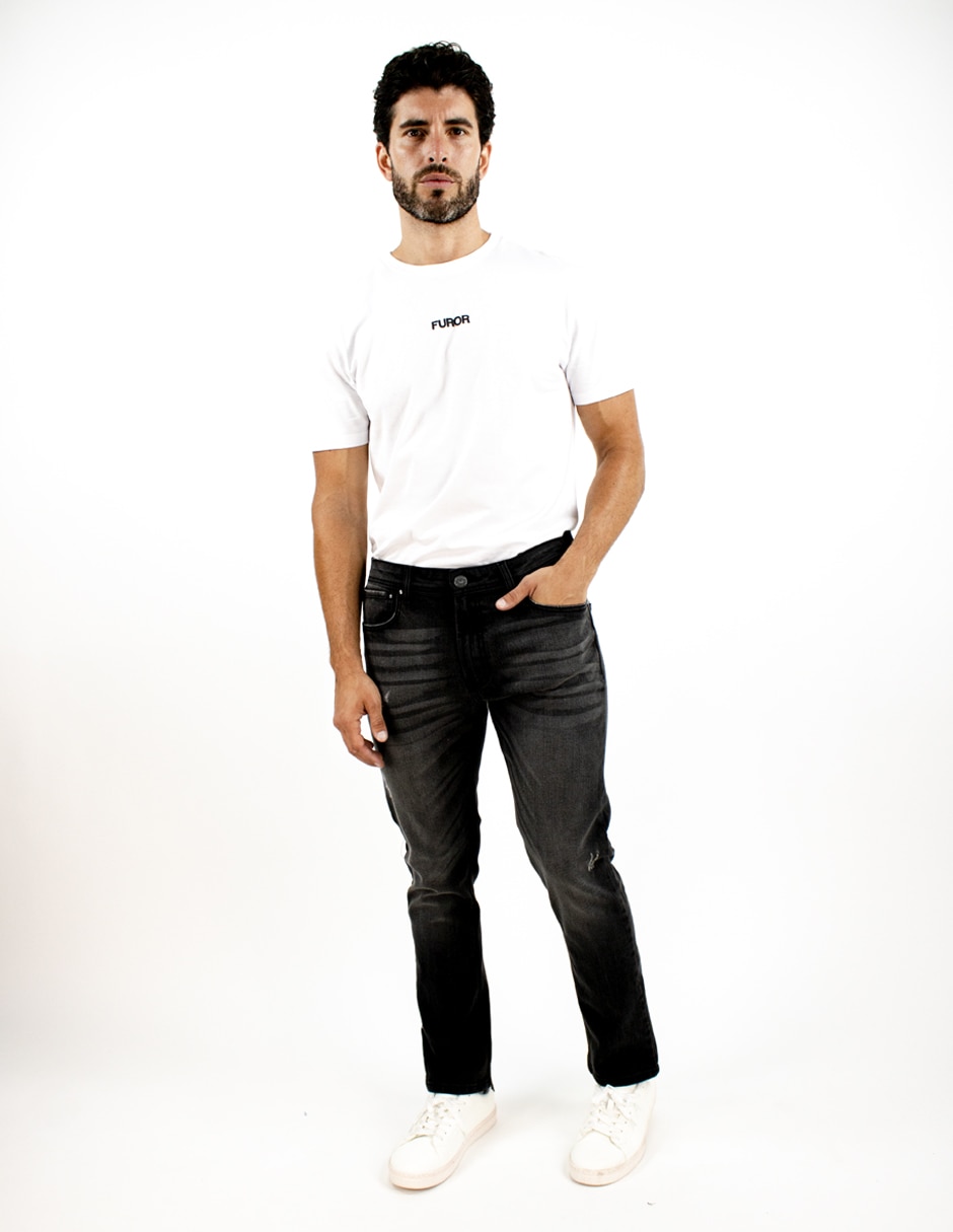 Jeans straight deslavado para hombre 3