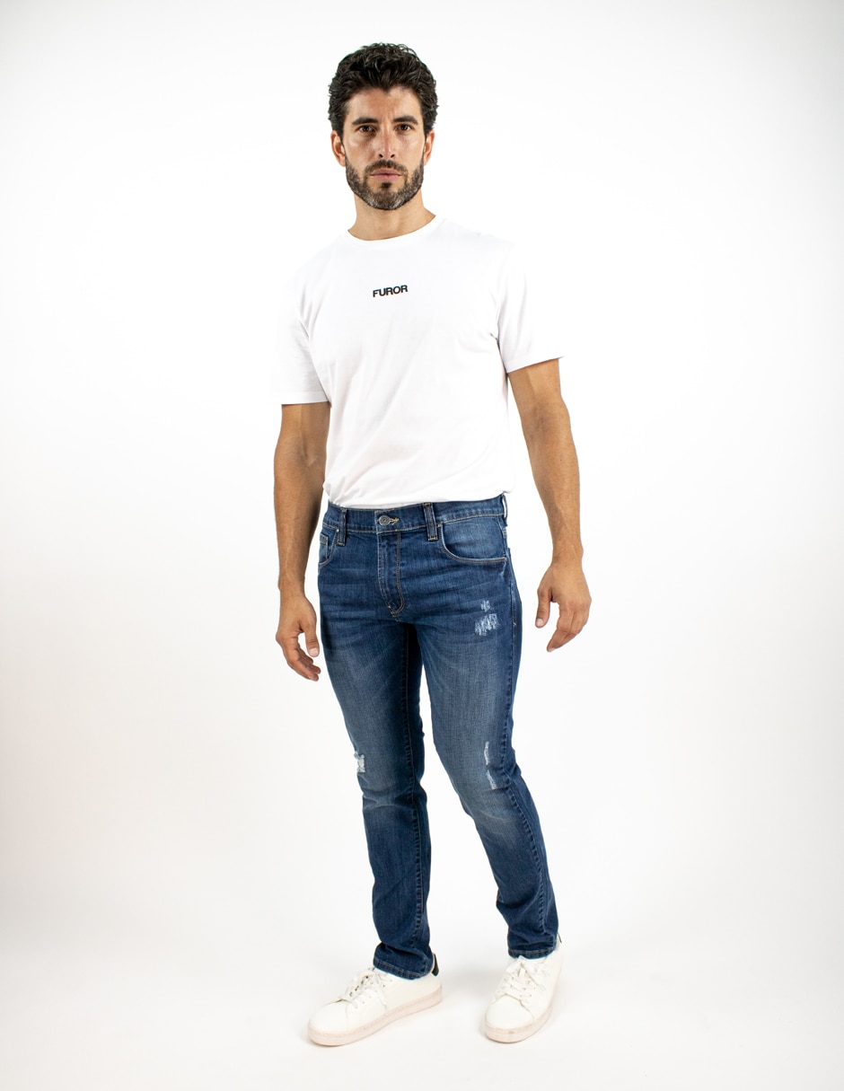 Jeans slim lavado deslavado para hombre 2