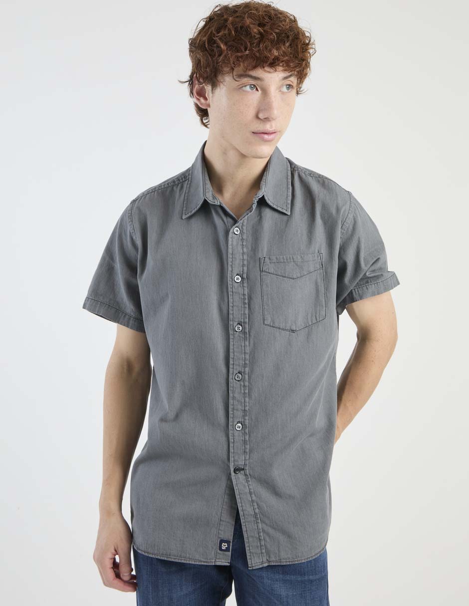 Camisa casual Silver Plate de algodón manga corta para hombre