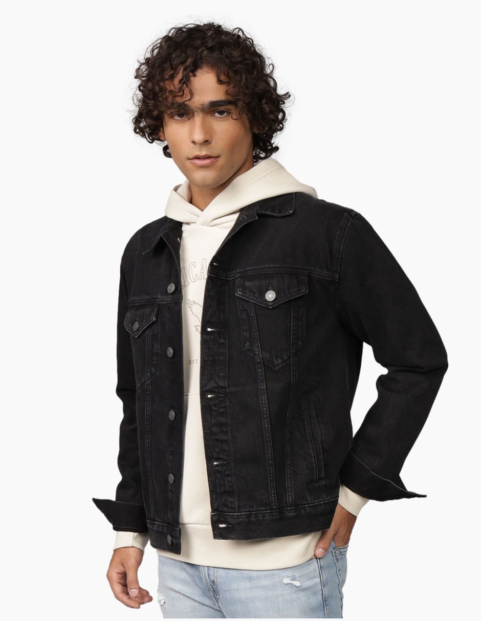 Chamarra Denim de algodón con bolsillos para hombre Chamarra Denim de algodón con bolsillos para hombre