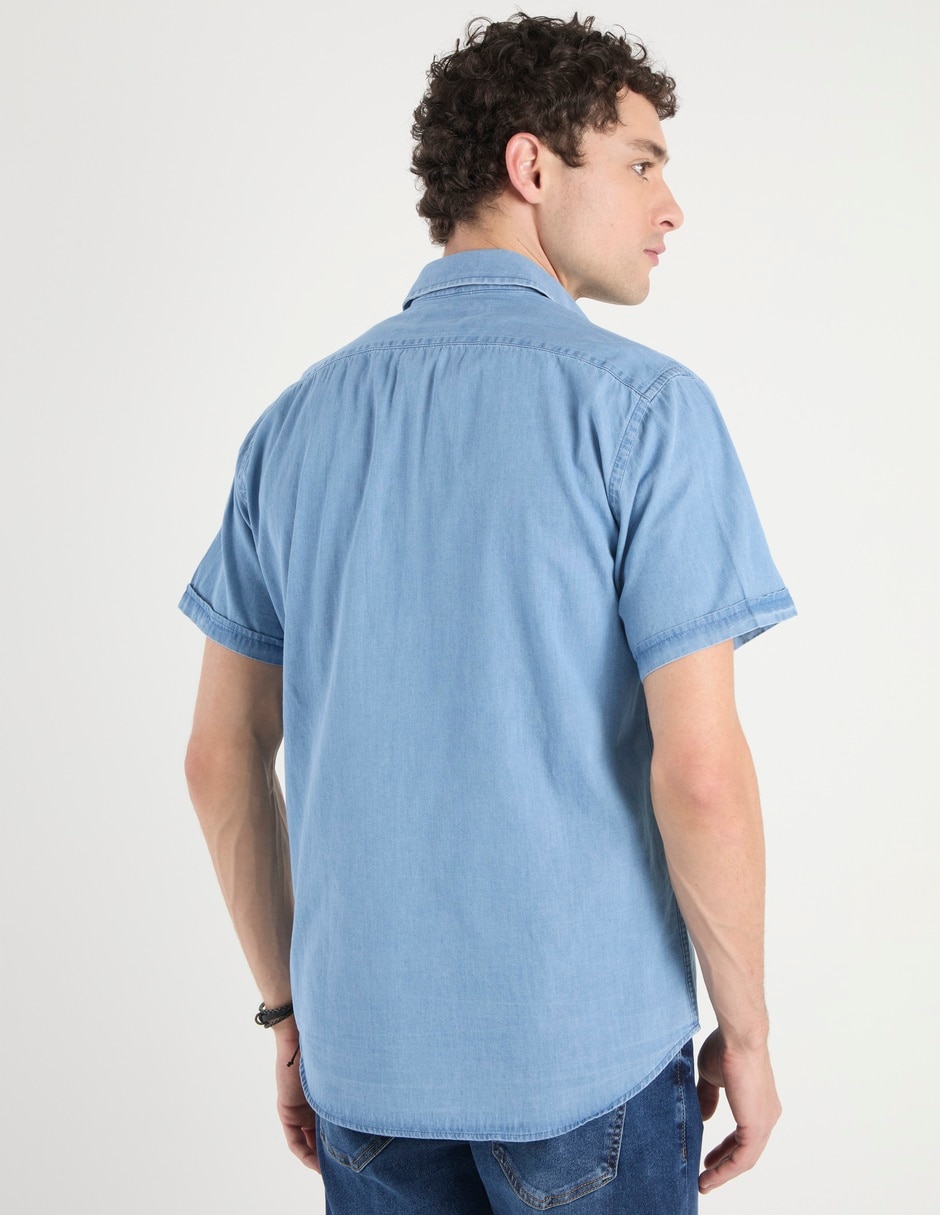 Camisa casual de mezclilla manga corta para hombre 2