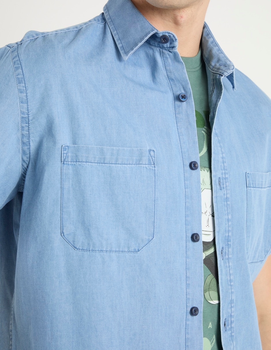 Camisa casual de mezclilla manga corta para hombre 4