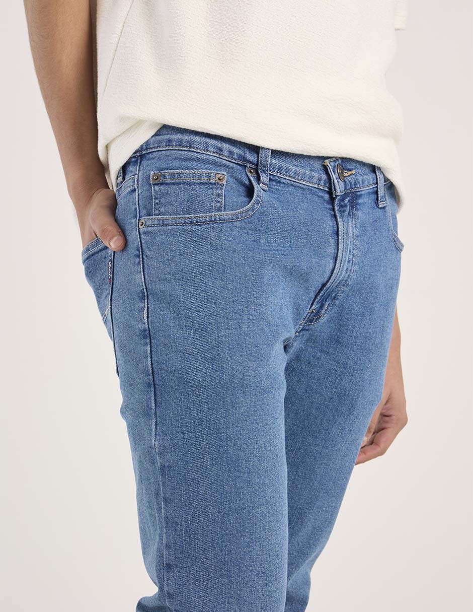 Jeans straight lavado claro para hombre 4